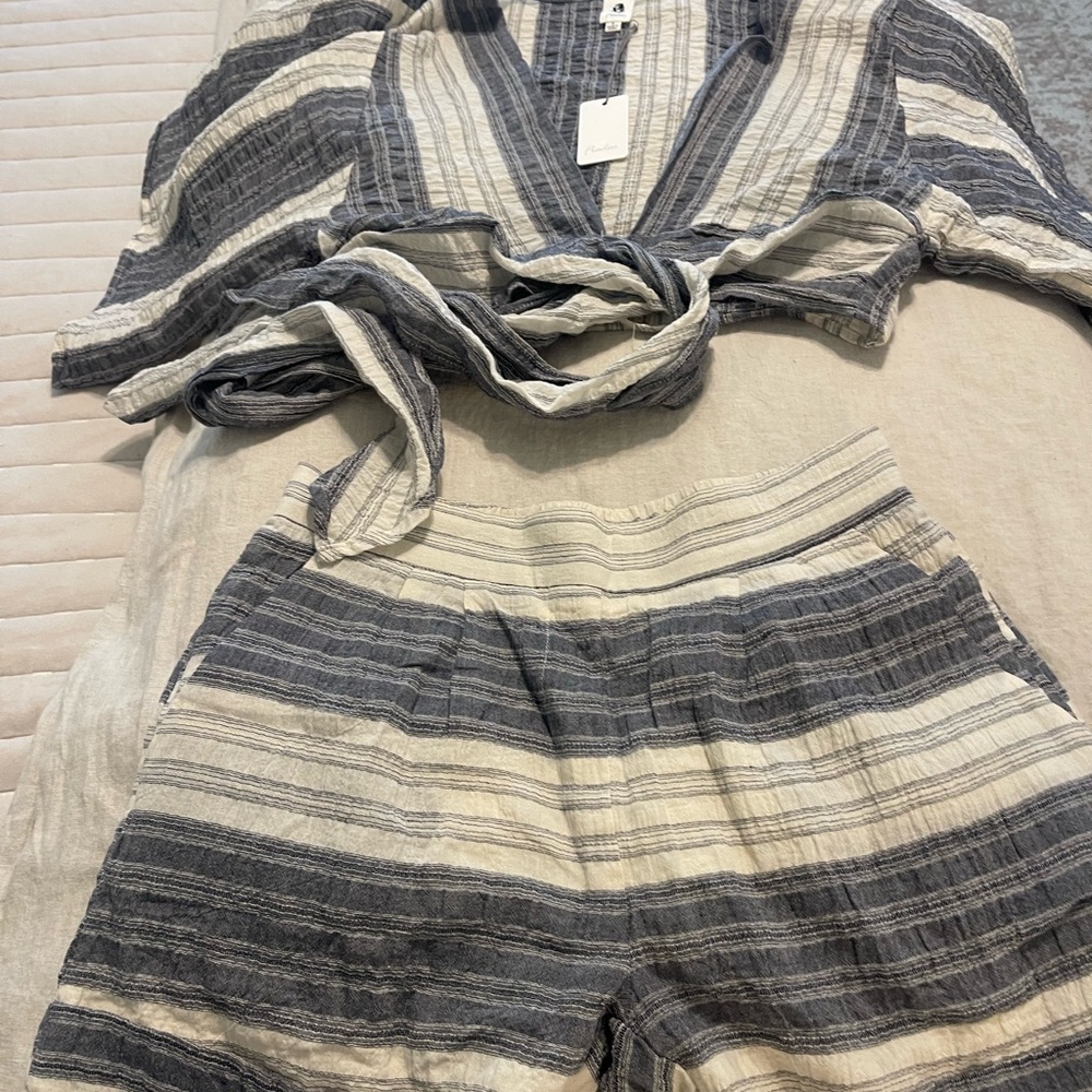 Flax Navy and Cream Striped Top